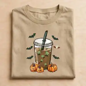 halloween coffee png design printed on a plain product mockup