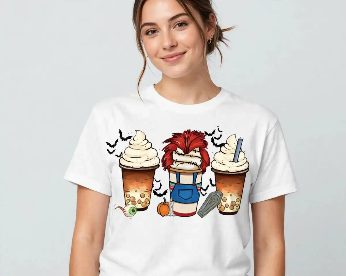iced coffee png image design printed on a plain product mockup