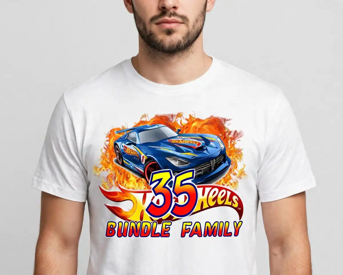 hot wheels birthday boy racing cars family shirt for sublimation hot wheels birthday boy png design printed on a plain product mockup