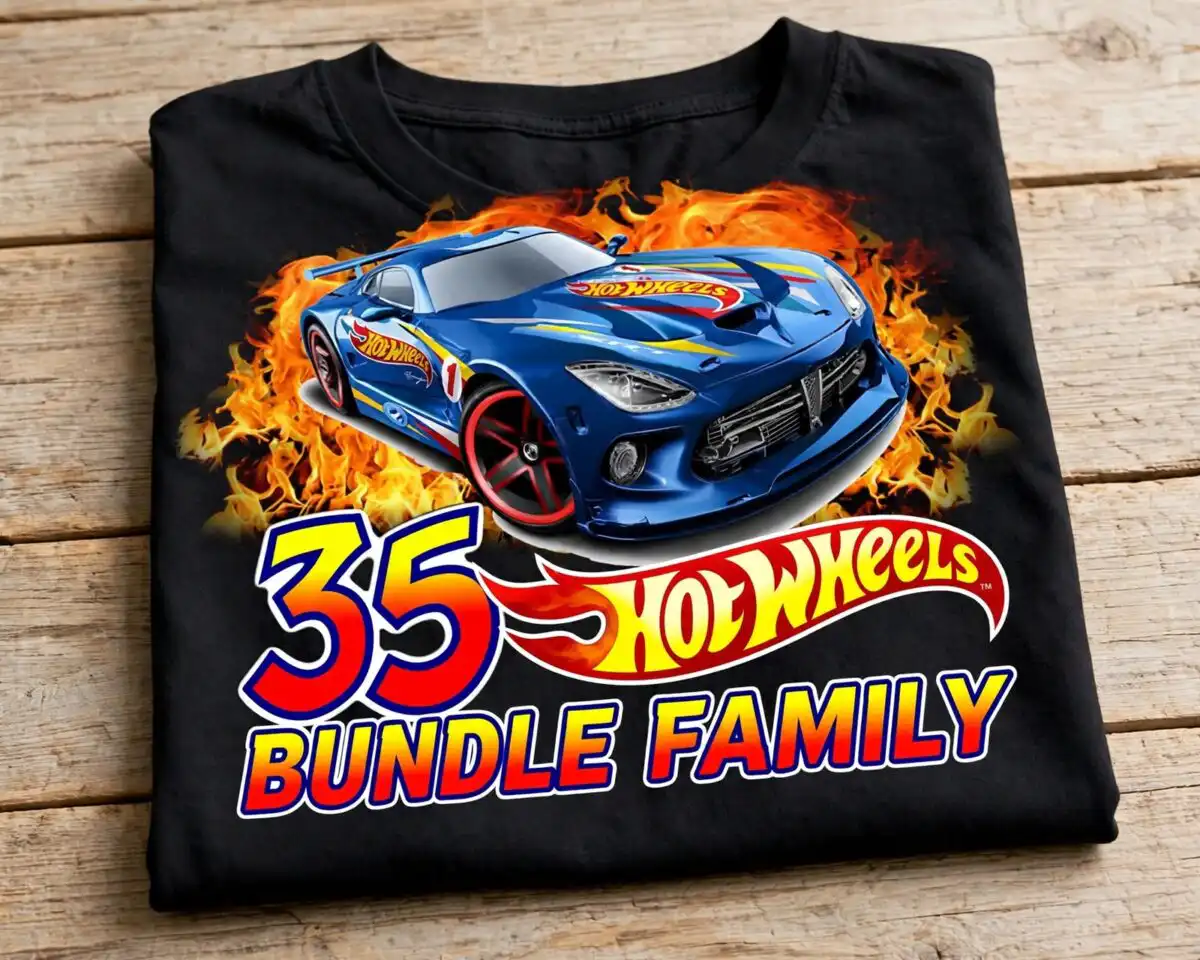 hot wheels birthday boy racing cars family shirt for sublimation hot wheels birthday boy png design printed on a plain product mockup