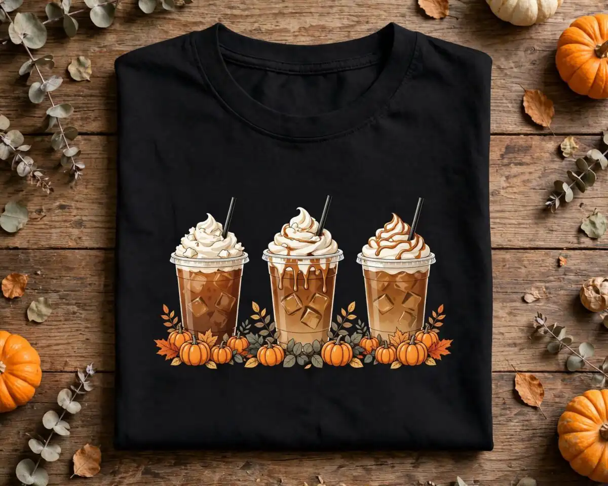 iced coffee clipart png design printed on a plain product mockup