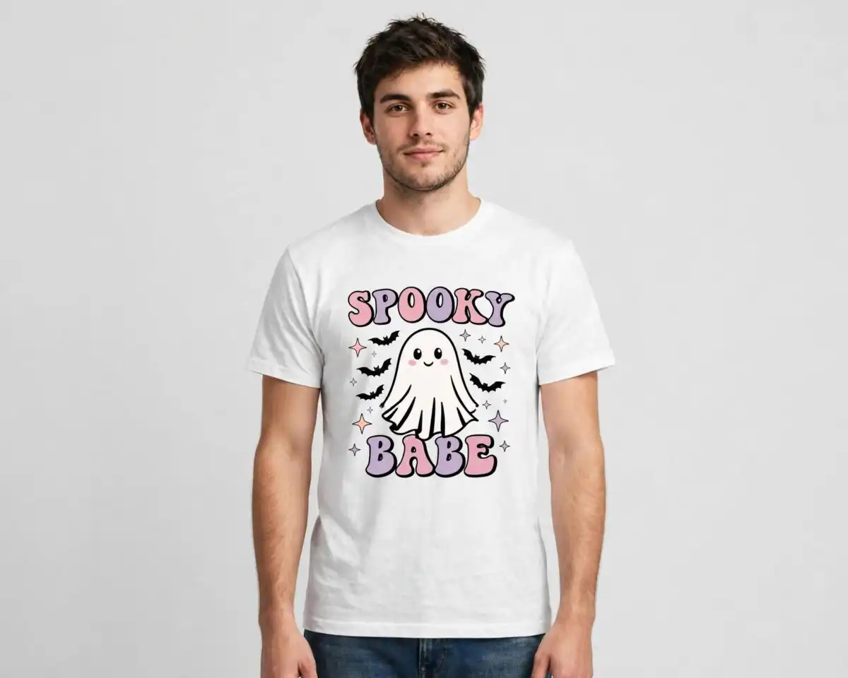 grid retro halloween text sublimation design printed on a plain product mockup