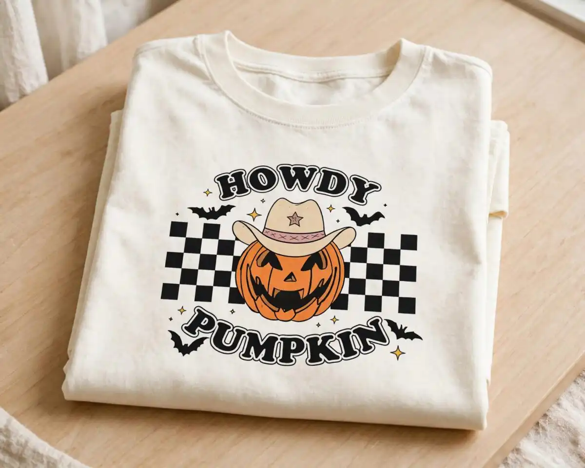 grid retro halloween text sublimation design printed on a plain product mockup