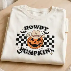 grid retro halloween text sublimation design printed on a plain product mockup