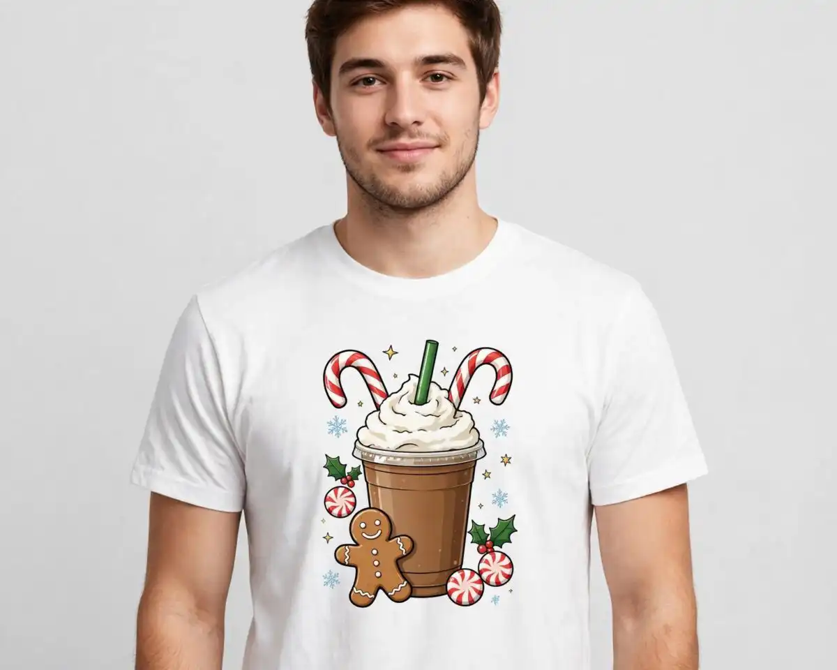 festive holiday coffee cafe image for christmas mugs and shirts coffee cafe image png design printed on a plain product mockup