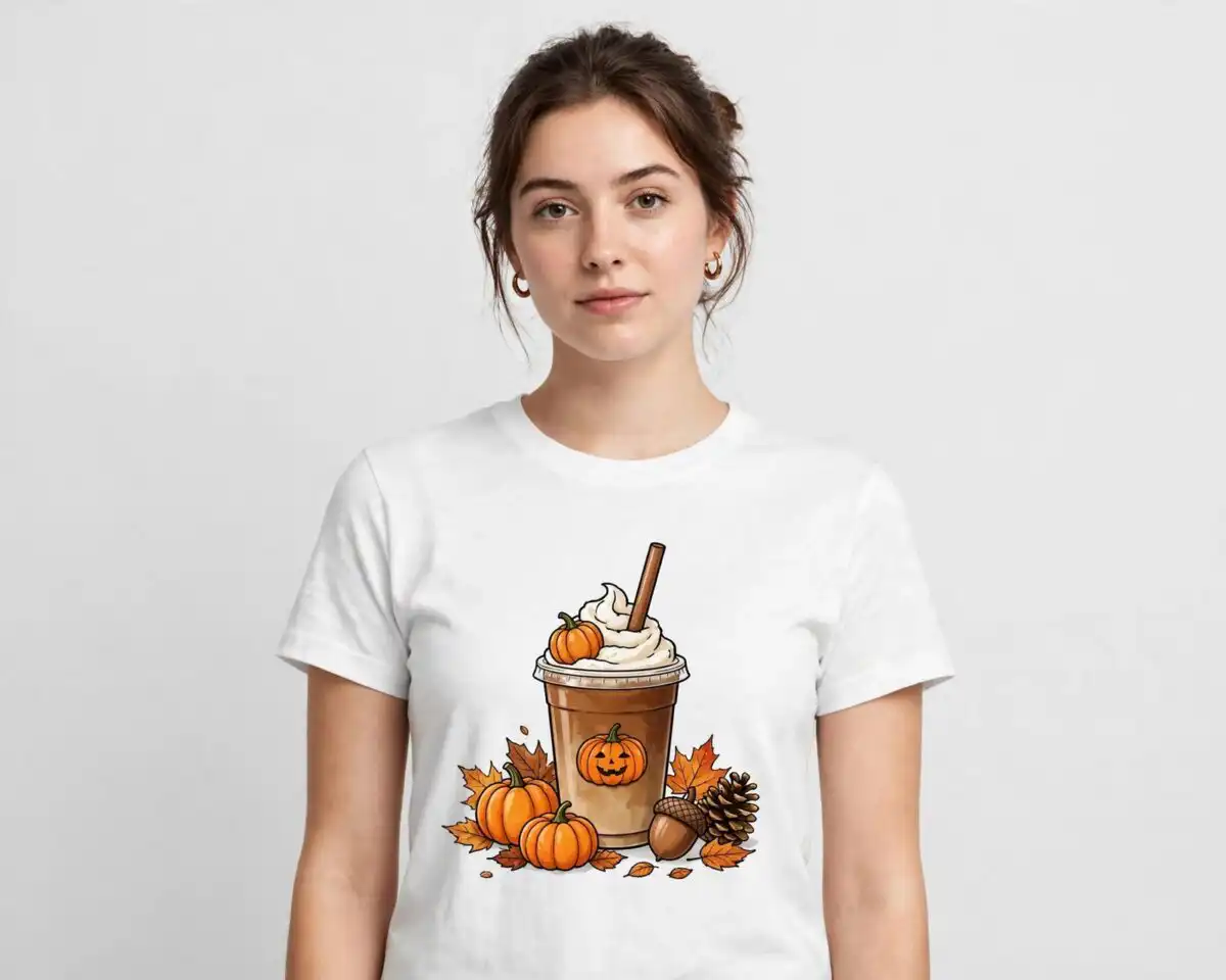 coffee png cartoon design printed on a plain product mockup