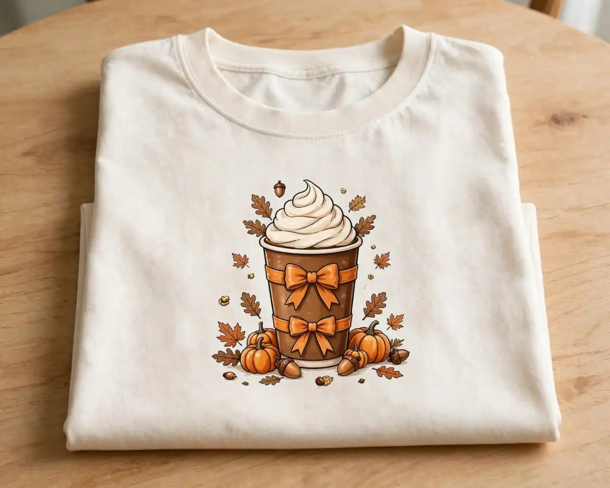 coffee png cartoon design printed on a plain product mockup