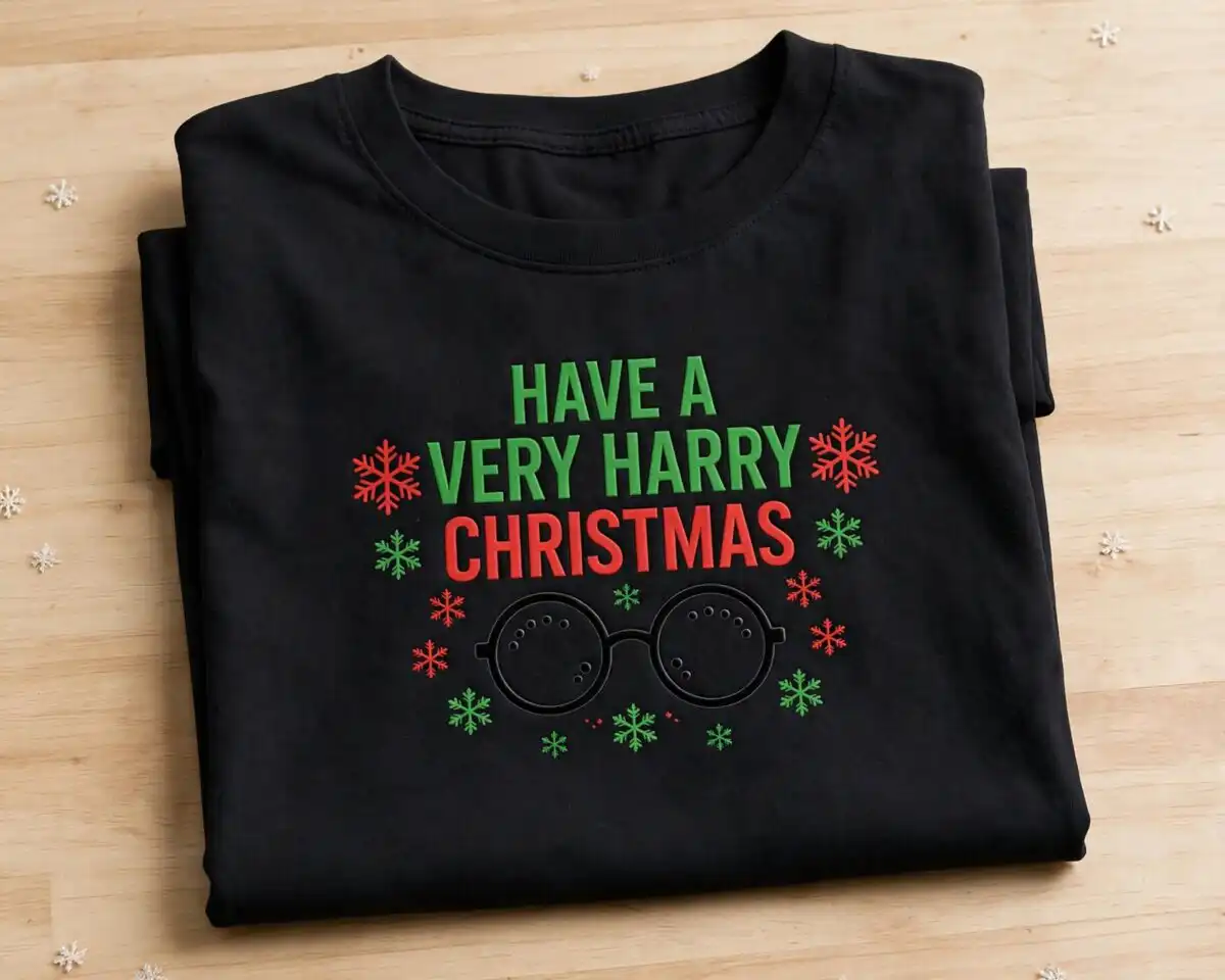 harry potter christmas svg design printed on a plain product mockup