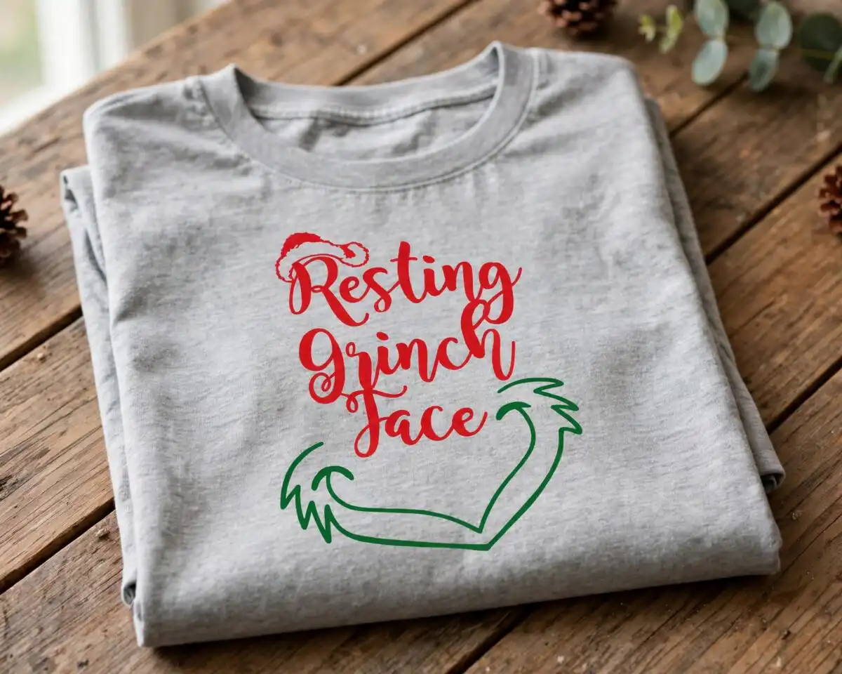 grinch grin christmas design bundle for cutting and crafting various green character designs and associated elements for Christmas design printed on a plain product mockup