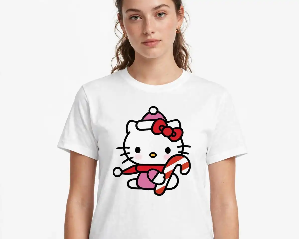 hello kitty christmas png images design printed on a plain product mockup