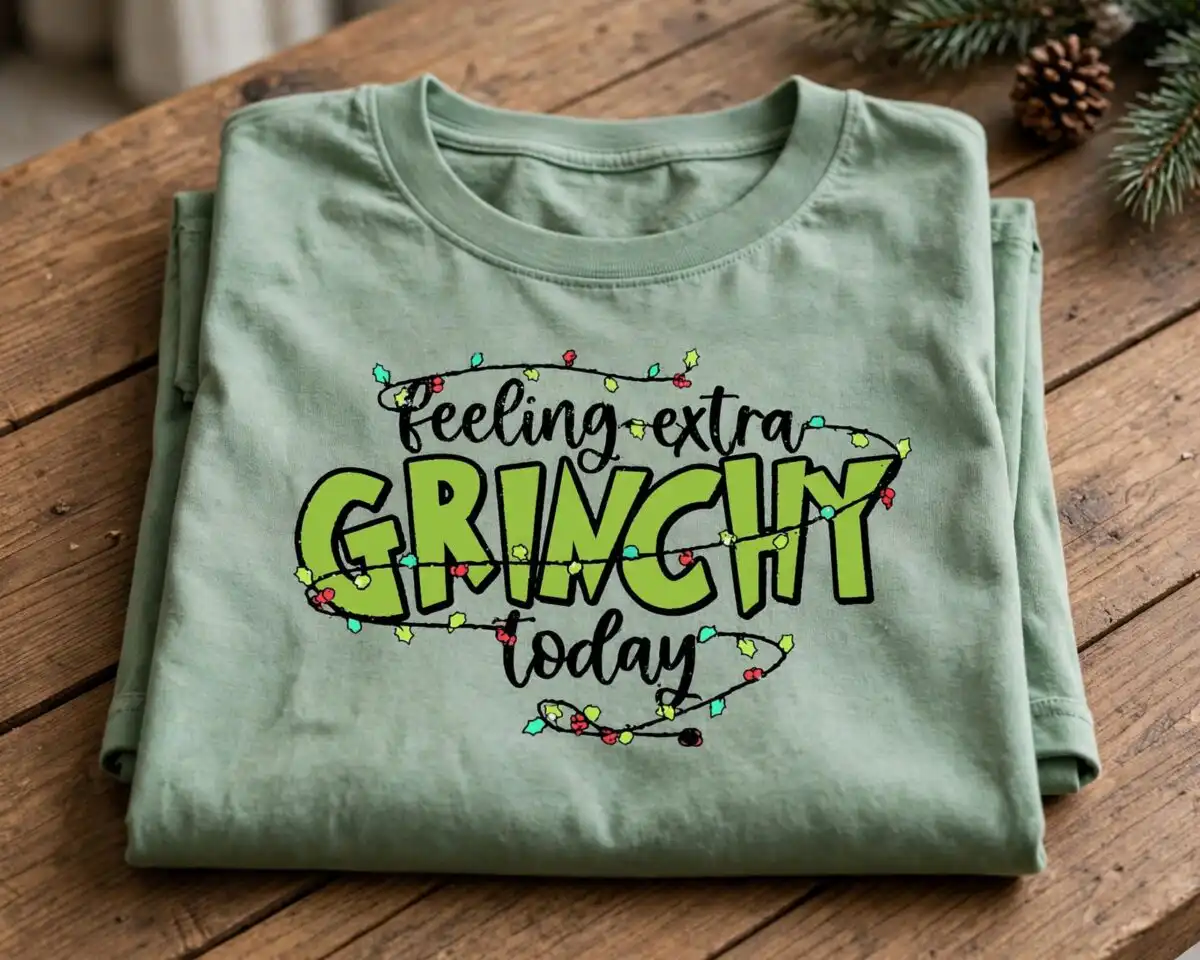 A collection of Christmas-themed designs featuring a green character and related elements. design printed on a plain product