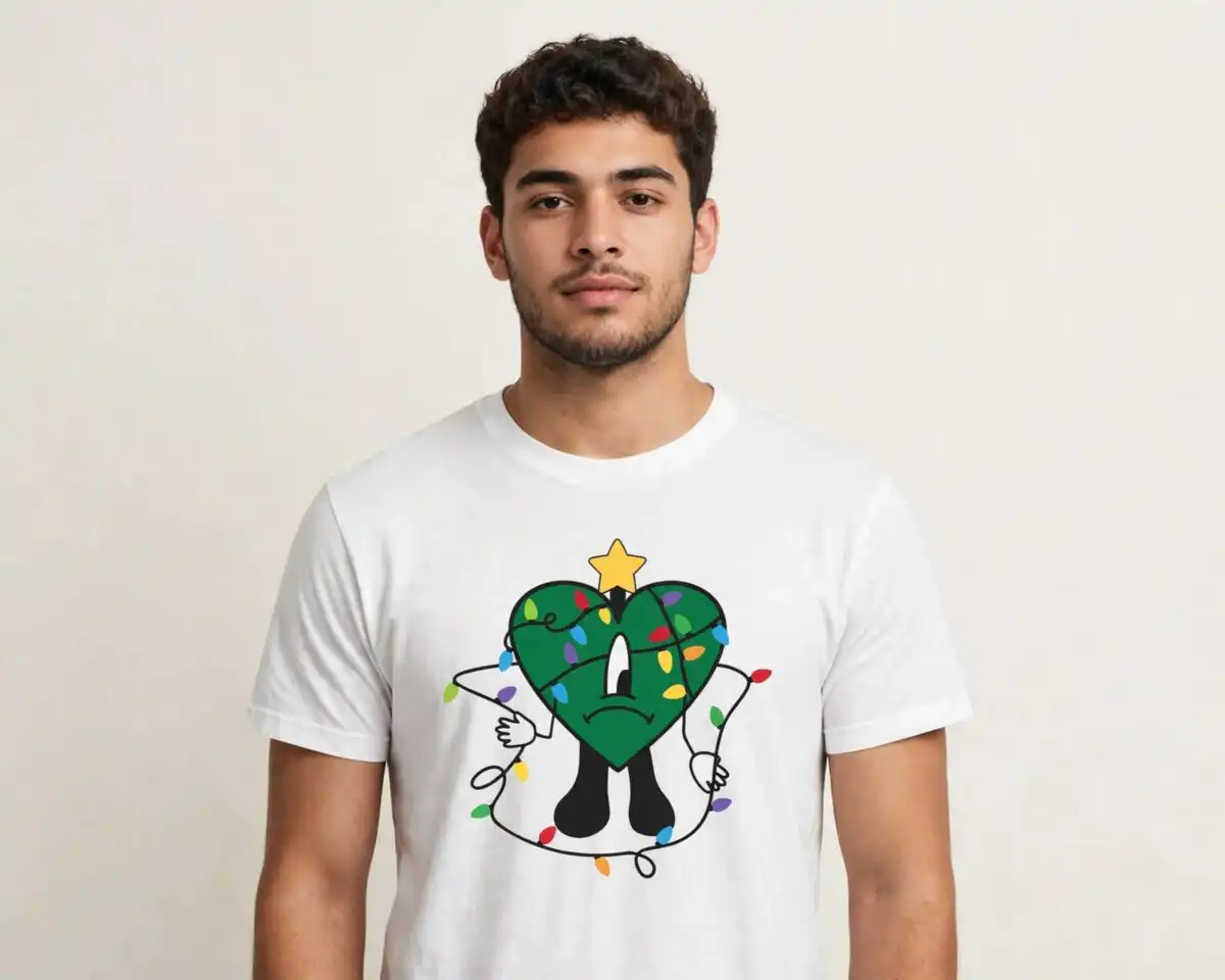 bad bunny images png design printed on a plain product mockup