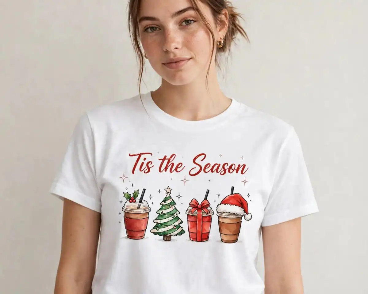 christmas coffee mug png design printed on a plain product mockup