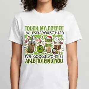 A collection of designs featuring a green, furry character with a red Santa hat, often with Christmas-themed elements and hum