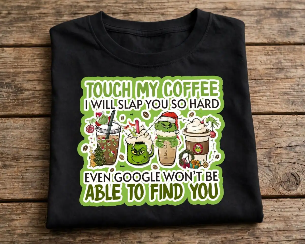 A collection of designs featuring a green, furry character with a red Santa hat, often with Christmas-themed elements and hum
