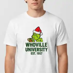 Various green character designs with Christmas themes and humorous quotes design printed on a plain product mockup