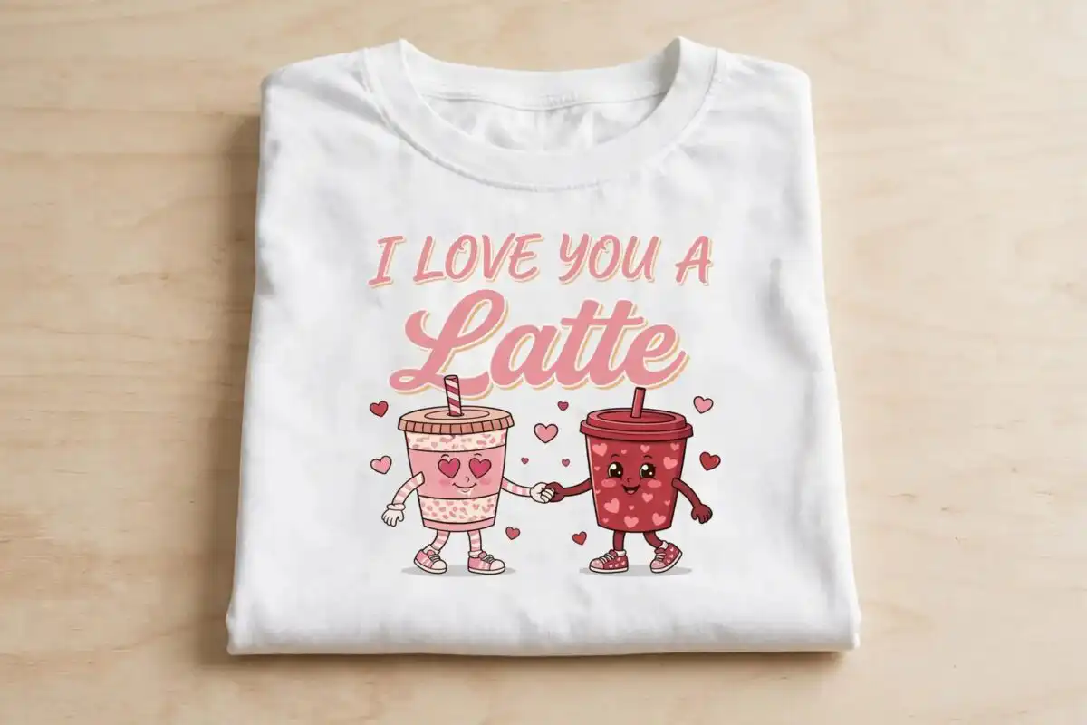 valentine's day retro valentines kawaii food collection with latte love art valentine's day retro valentines png design printed on a plain product mockup