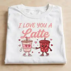 valentine's day retro valentines kawaii food collection with latte love art valentine's day retro valentines png design printed on a plain product mockup