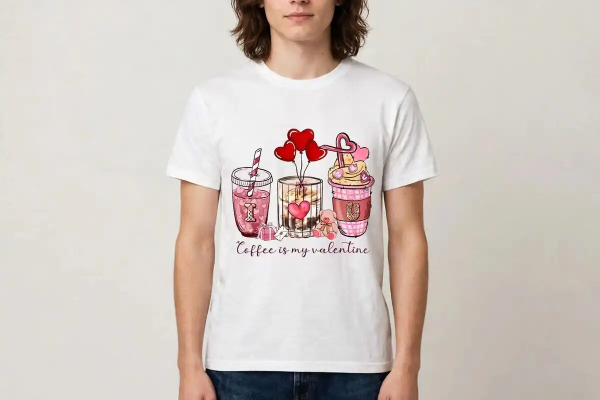 iced coffee drinks valentine sublimation design printed on a plain product mockup