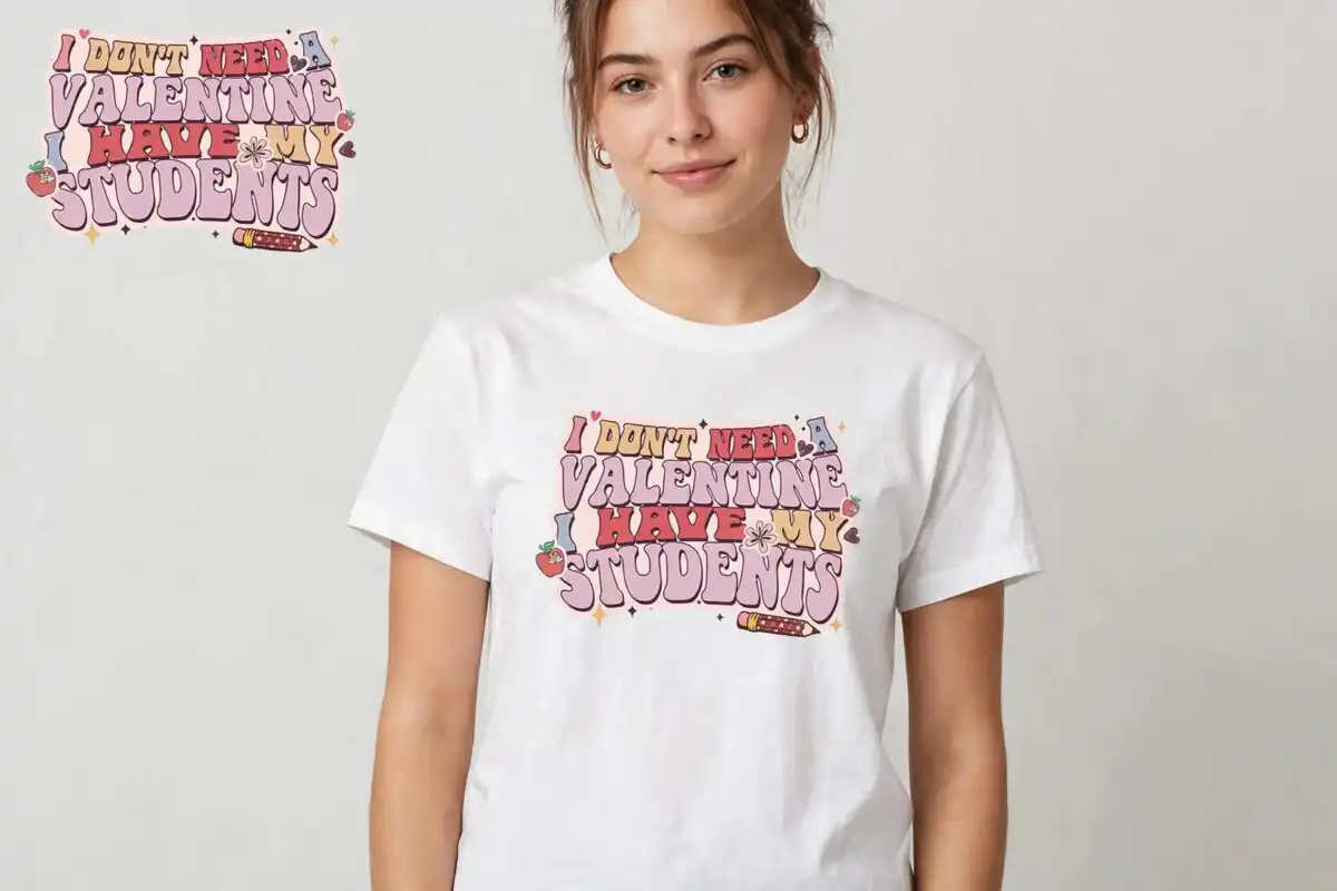 teacher valentines day png design printed on a plain product mockup