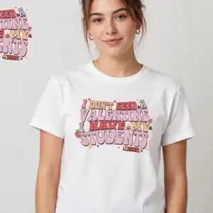 teacher valentines day png design printed on a plain product mockup
