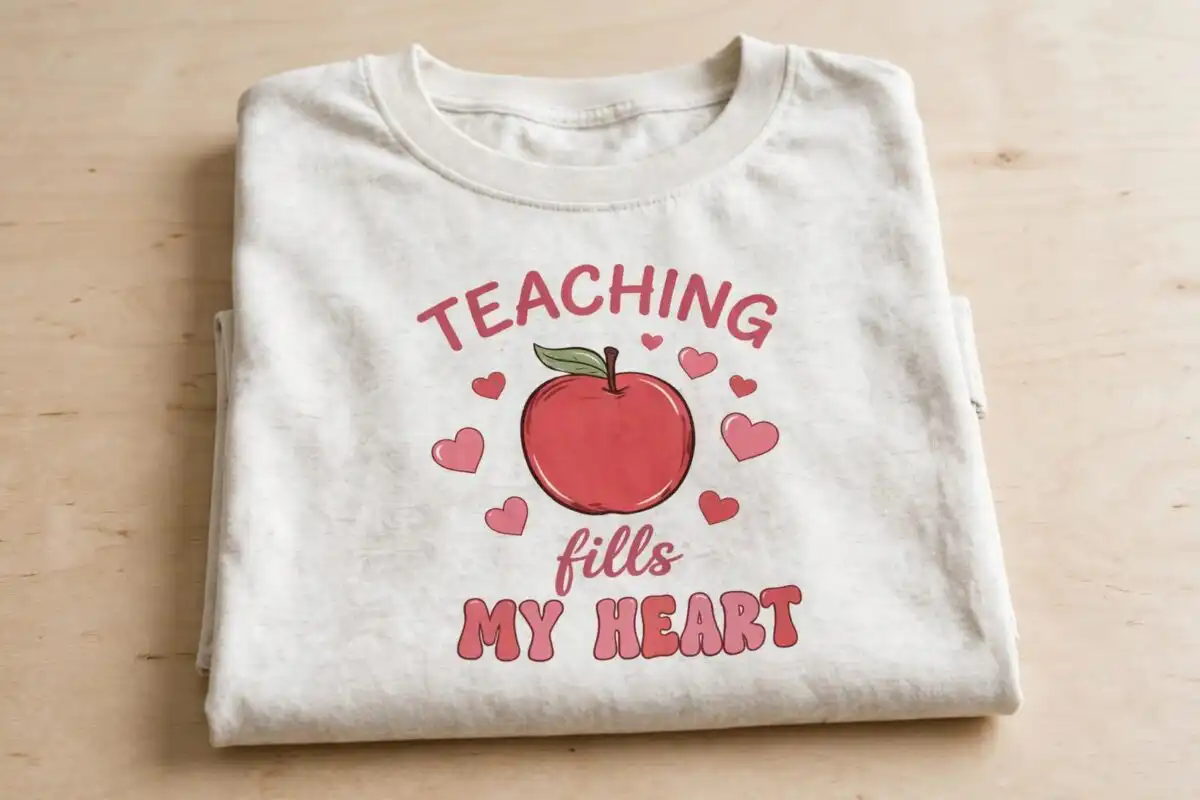 teacher valentines day png design printed on a plain product mockup