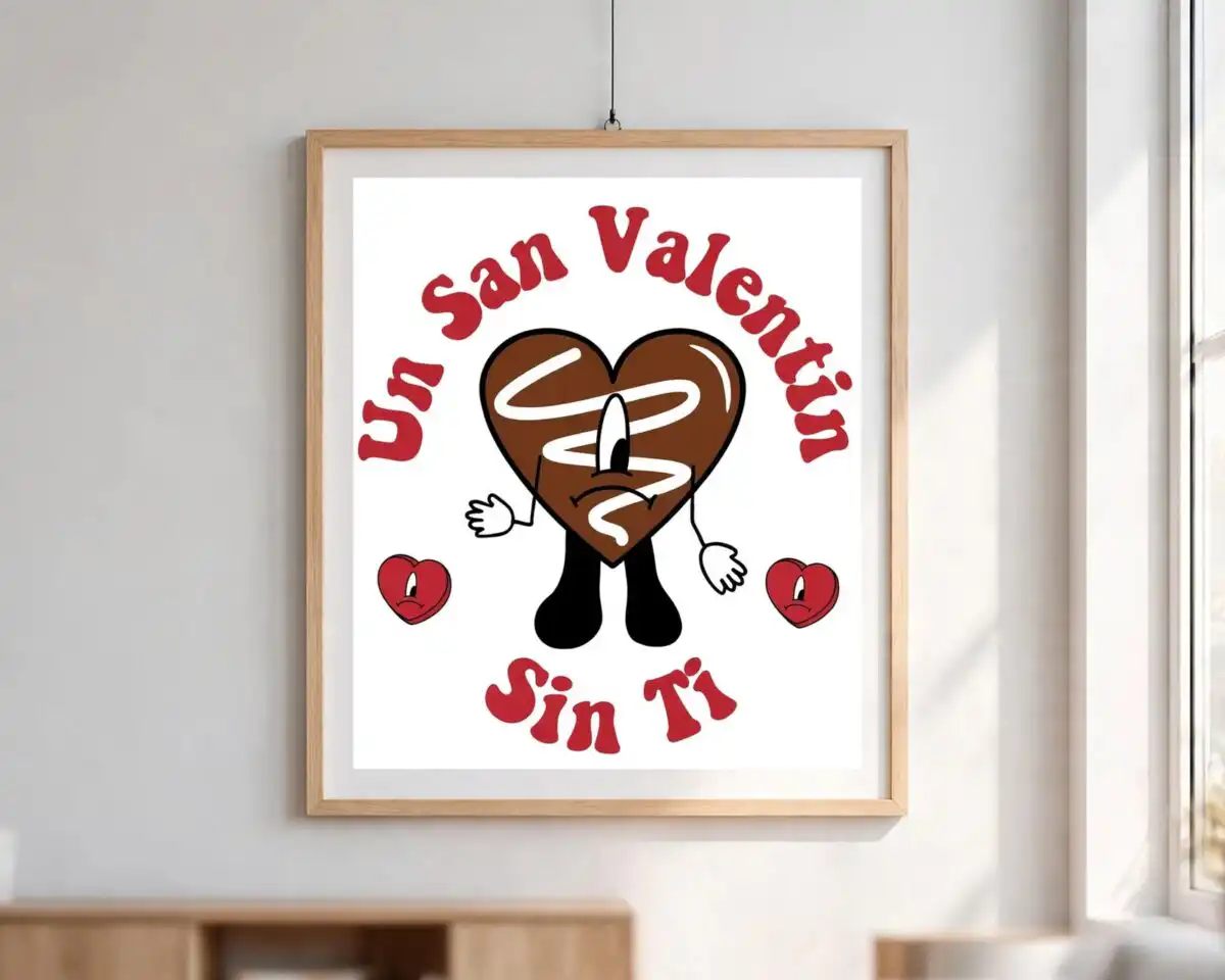 bad bunny valentine's day png sublimation design printed on a plain product mockup
