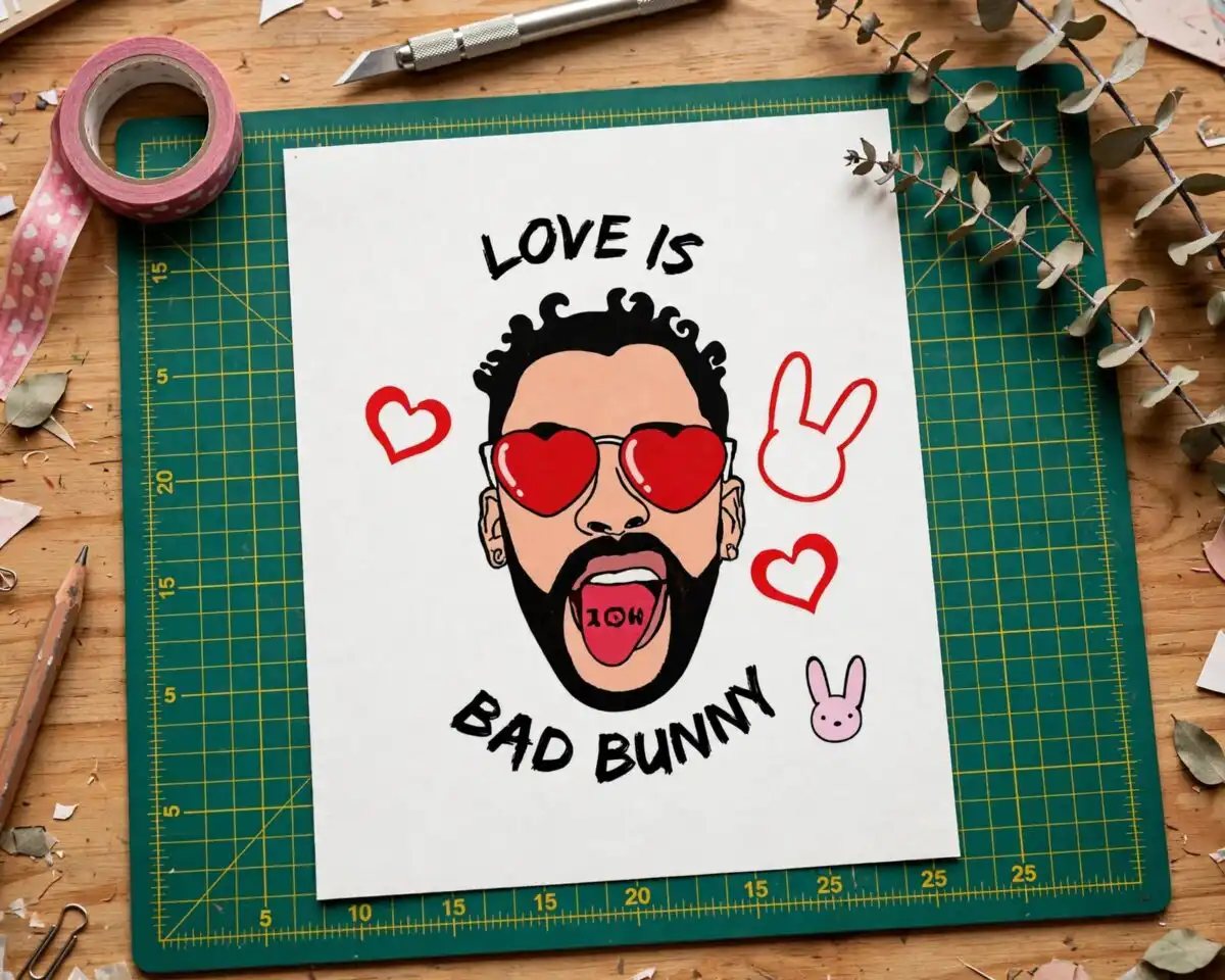 bad bunny valentine's day png sublimation design printed on a plain product mockup