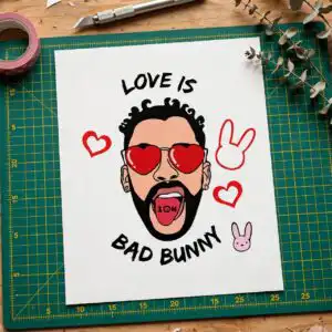 bad bunny valentine's day png sublimation design printed on a plain product mockup