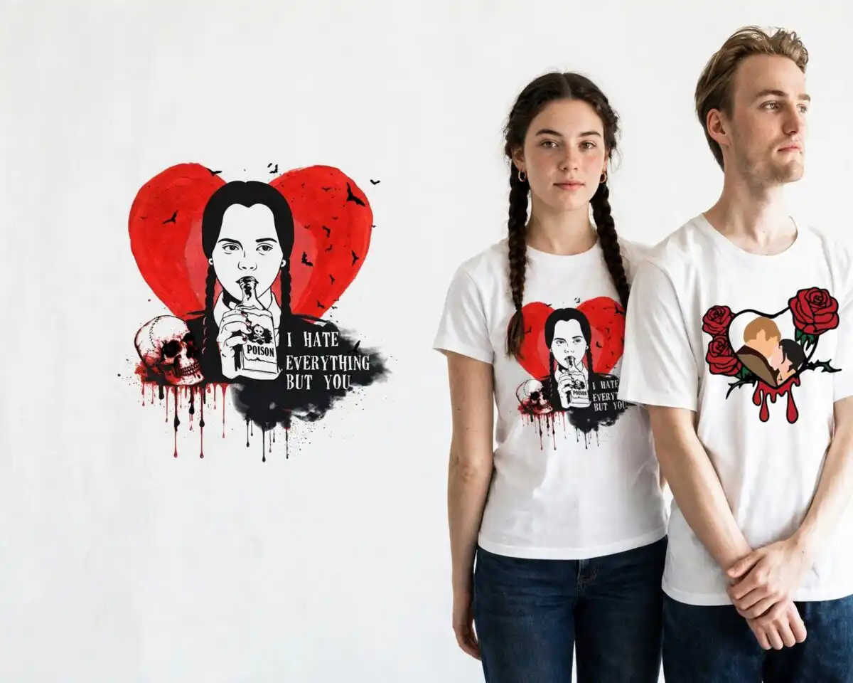valentine's day wednesday addams themed valentine's png design printed on a plain product mockup