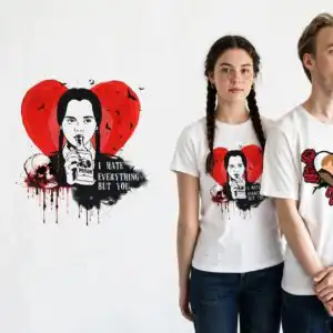 valentine's day wednesday addams themed valentine's png design printed on a plain product mockup