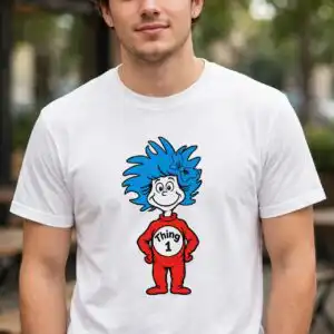 thing 1 shirt svg design printed on a plain product mockup