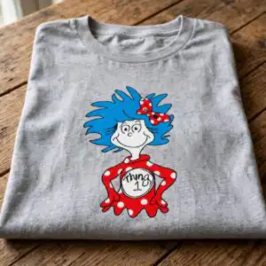 thing 1 shirt svg design printed on a plain product mockup