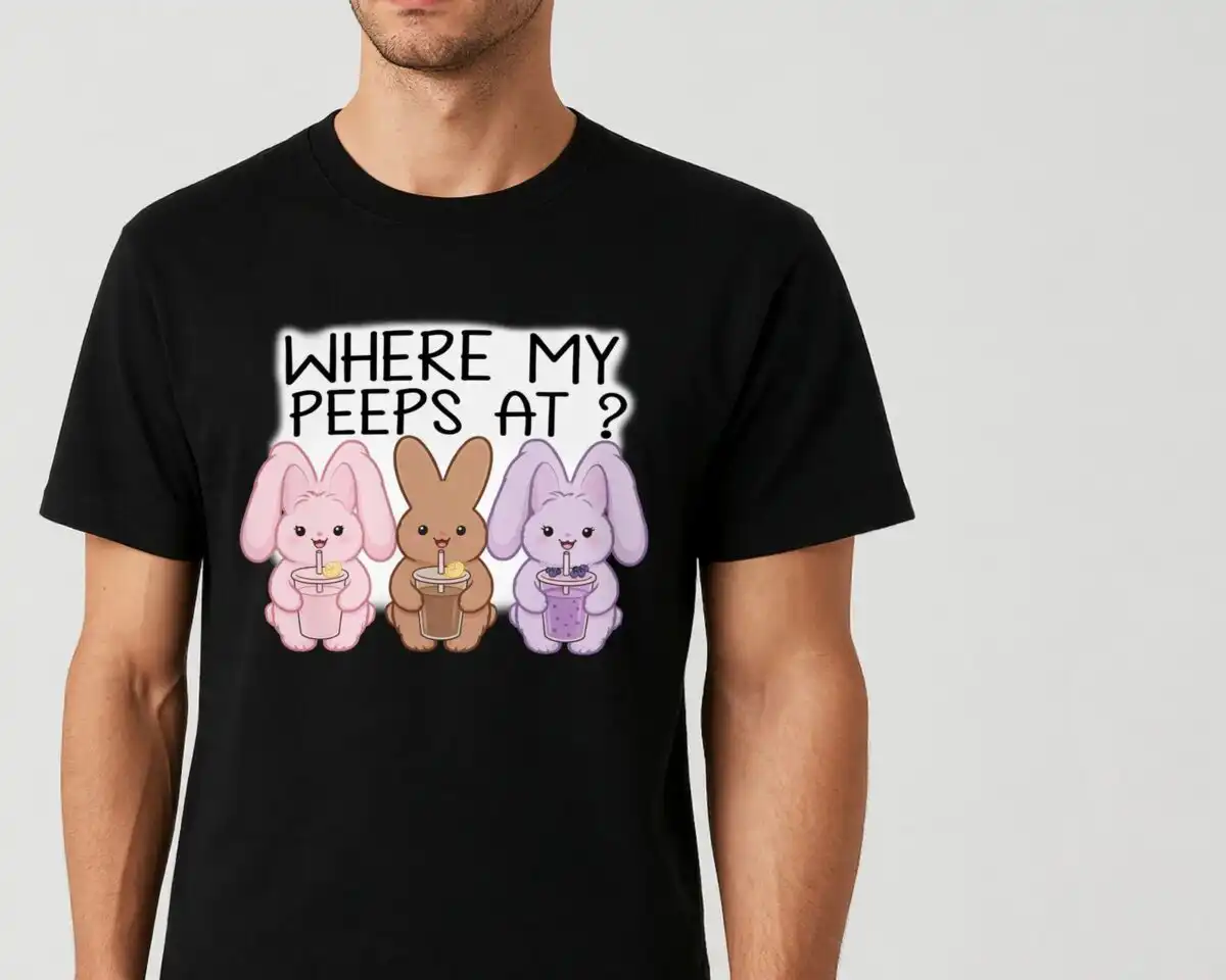 chillin with my peeps spring cartoon bunny mashups for easter shirts spring cartoon bunny peeps mashups png design printed on a plain product mockup