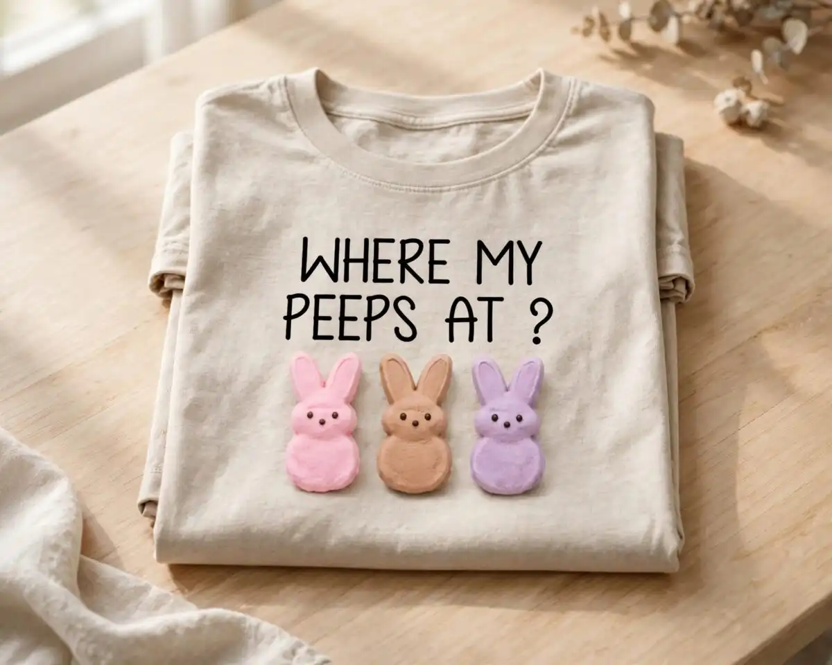 chillin with my peeps spring cartoon bunny mashups for easter shirts spring cartoon bunny peeps mashups png design printed on a plain product mockup