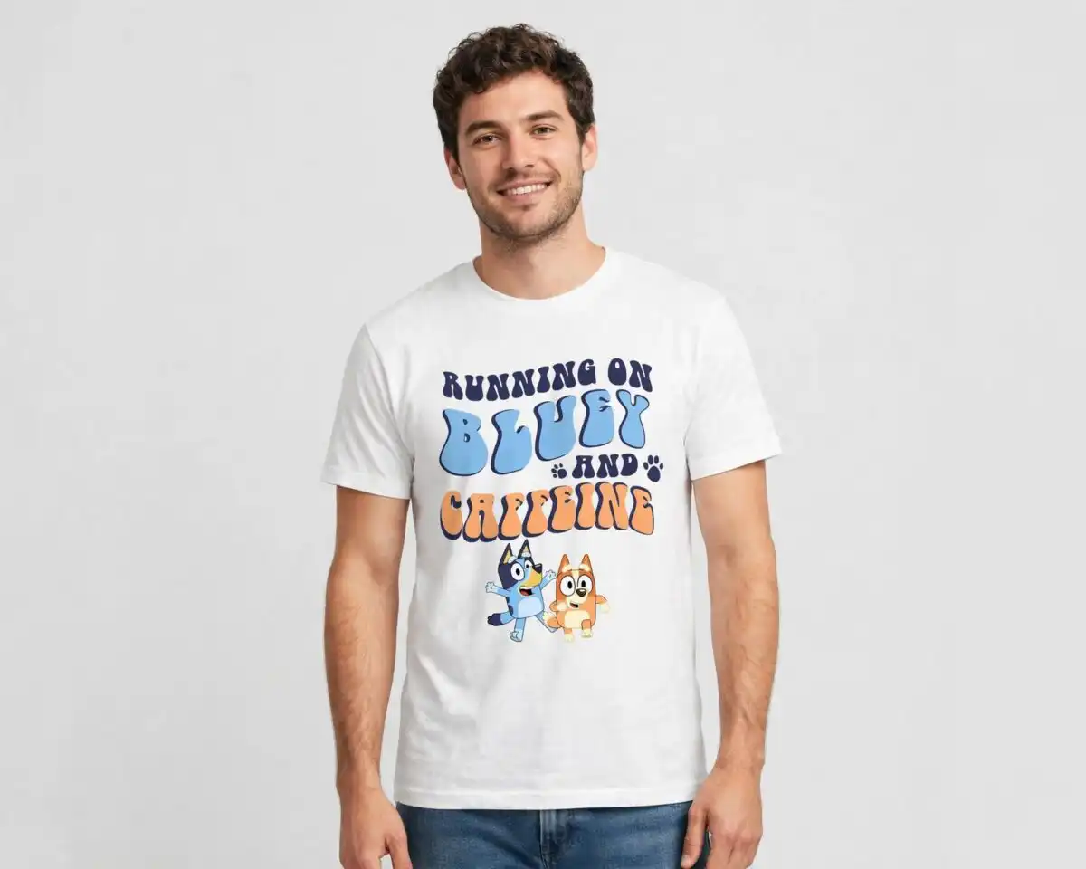 running blue dog and iced coffee mom sayings for shirts and mugs running blue dog iced svg design printed on a plain product mockup