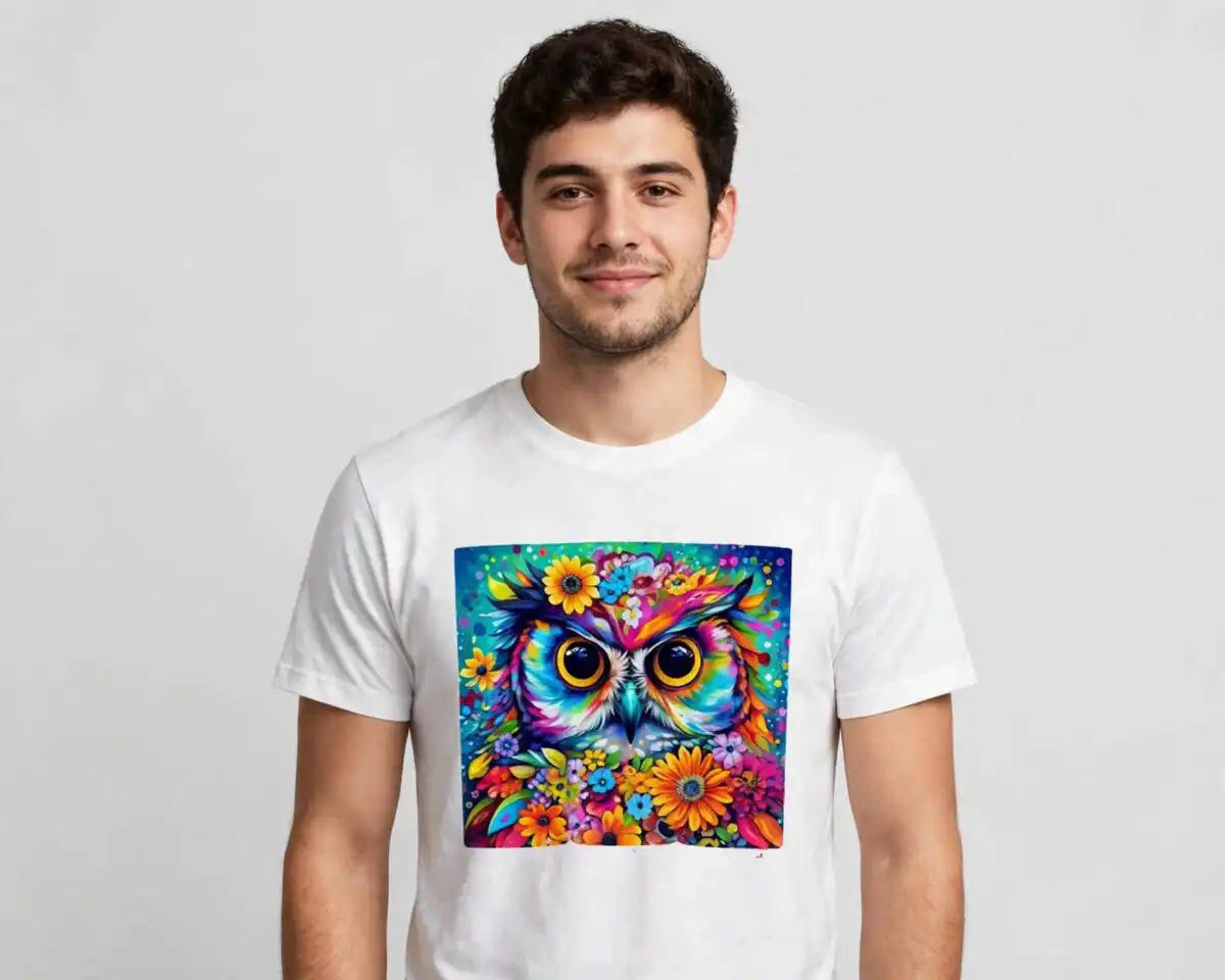 owl obsessed 20 oz skinny tumbler wrap with flowers and sunset sky owl tumbler oz skinny png design printed on a plain product mockup