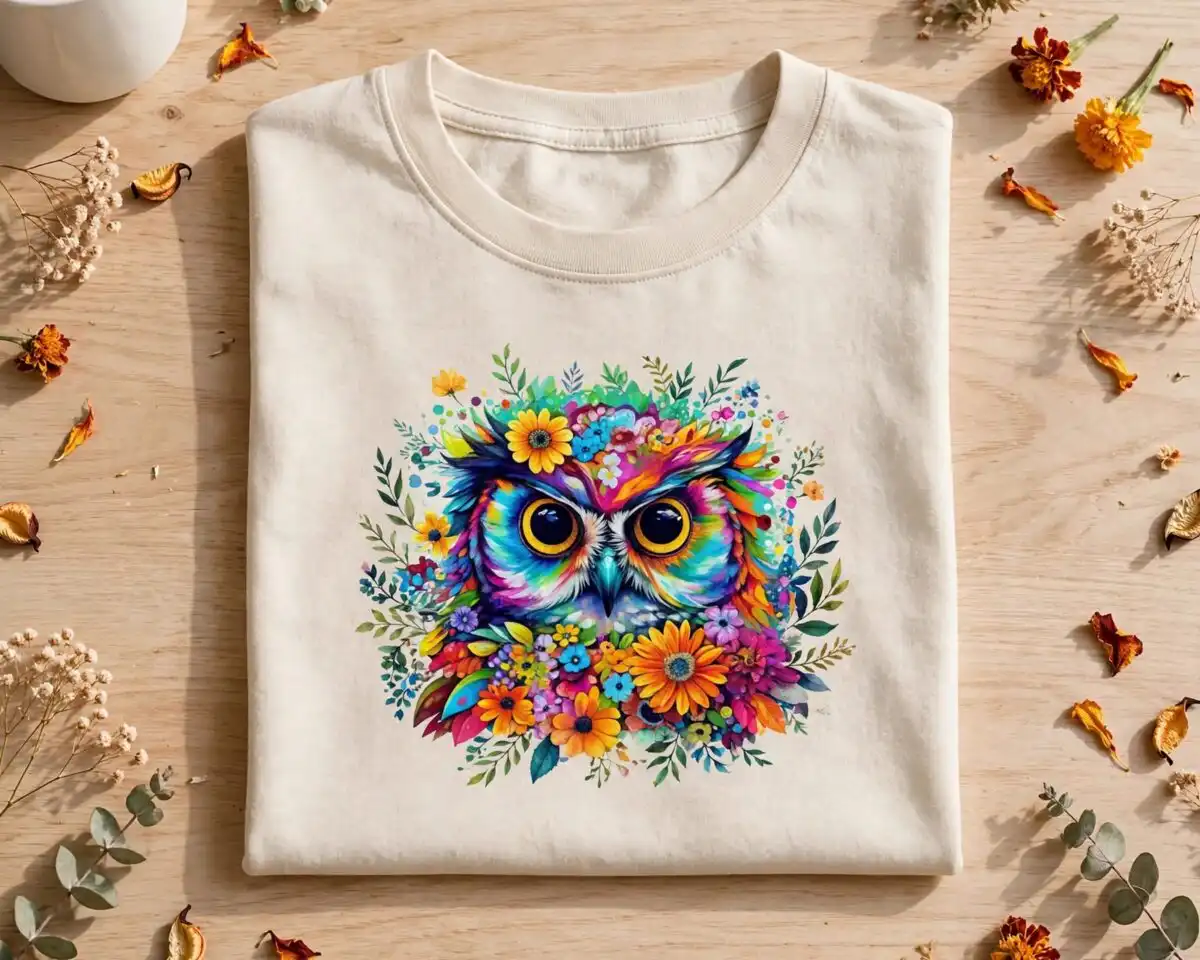 owl obsessed 20 oz skinny tumbler wrap with flowers and sunset sky owl tumbler oz skinny png design printed on a plain product mockup