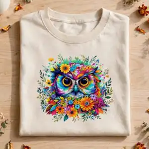 owl obsessed 20 oz skinny tumbler wrap with flowers and sunset sky owl tumbler oz skinny png design printed on a plain product mockup