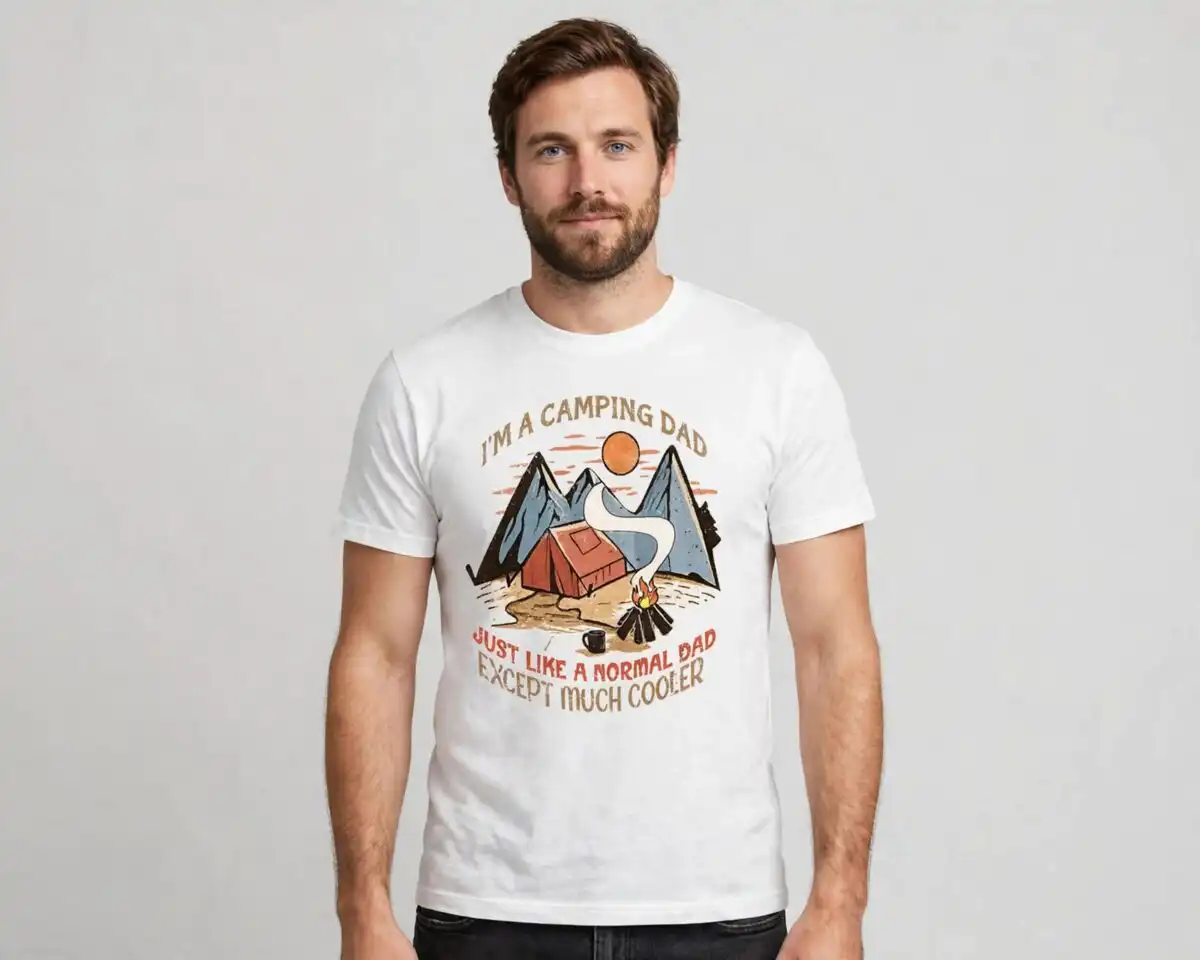 birthday for a camping father - funny camping dad shirt art birthday camping father camping dad png design printed on a plain product mockup