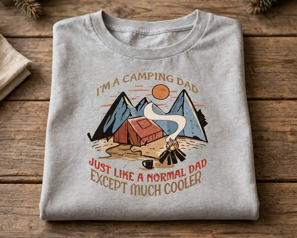 birthday for a camping father - funny camping dad shirt art birthday camping father camping dad png design printed on a plain product mockup