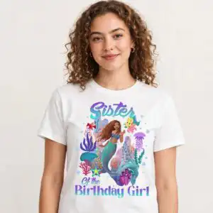 family matching little mermaid birthday for birthday girl squad shirts little mermaid birthday png design printed on a plain product mockup
