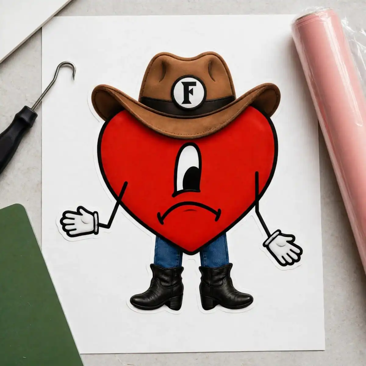 bad bunny grupo frontera sad red heart cowboy valentine design bad bunny grupo frontera svg design printed on a plain product mockup