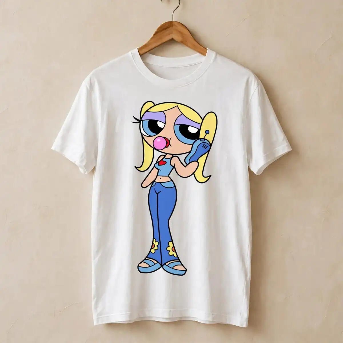 bubbles powerpuff svg design printed on a plain product mockup