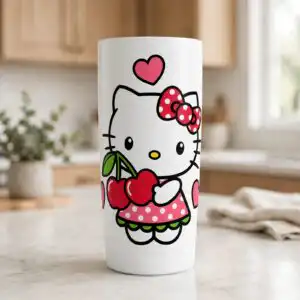 hello kitty cherry svg design printed on a plain product mockup