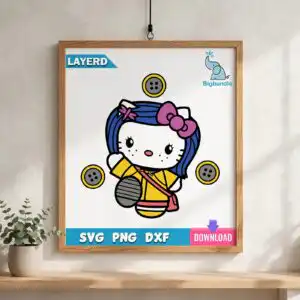 birthday hello kitty style white cat character cut file with yellow raincoat and buttons birthday hello kitty style white svg design printed on a plain product mockup