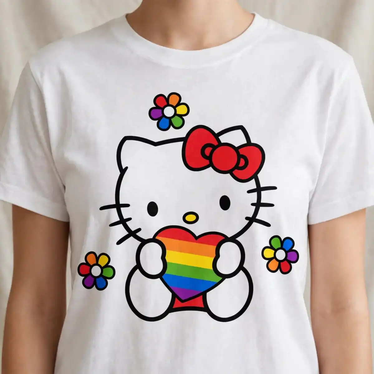 red hello kitty pride heart design for shirts, stickers and vinyl crafts red hello kitty svg design printed on a plain product mockup