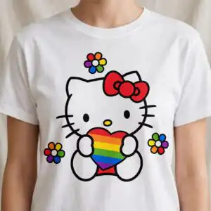 red hello kitty pride heart design for shirts, stickers and vinyl crafts red hello kitty svg design printed on a plain product mockup