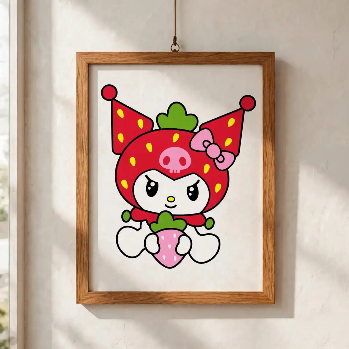 kuromi dressed as a strawberry birthday cut file for shirts, mugs and stickers birthday kuromi character dressed strawberry svg design printed on a plain product mockup