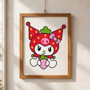 kuromi dressed as a strawberry birthday cut file for shirts, mugs and stickers birthday kuromi character dressed strawberry svg design printed on a plain product mockup